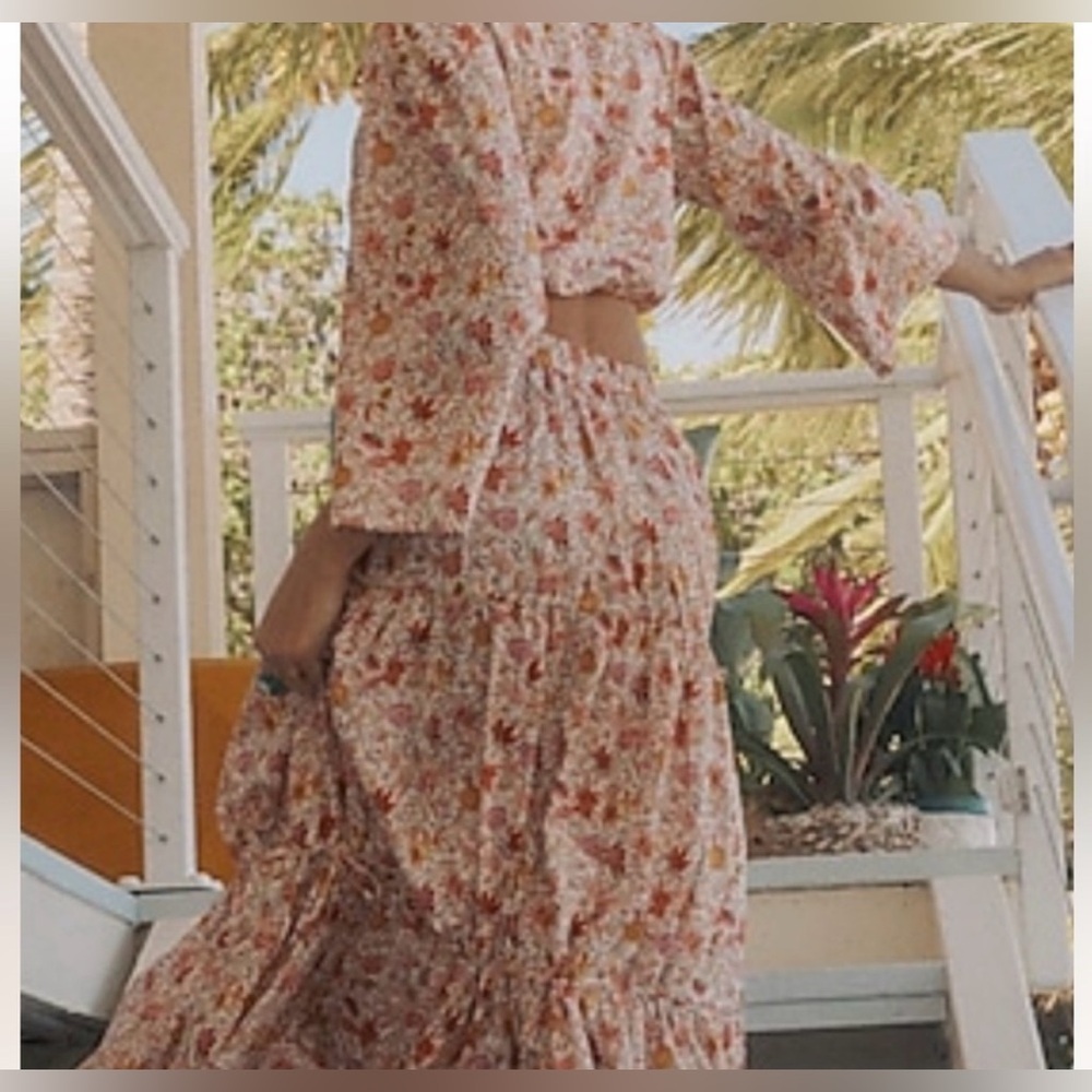 JCrew tiered Organic cotton maxi skirt in garden of life fabric size M - Picture 3 of 7